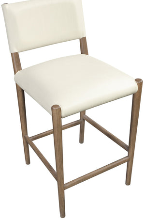 Meridian Furniture Andie Art Deco Vegan Leather Counter Stool with Stitching and Solid Wood Frame Cream Set of 2 88077Cream-C