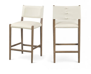 Meridian Furniture Andie Art Deco Vegan Leather Counter Stool with Stitching and Solid Wood Frame Cream Set of 2 88077Cream-C