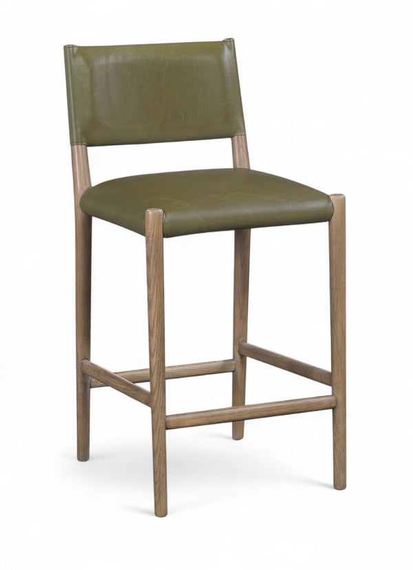 Meridian Furniture Andie Art Deco Vegan Leather Counter Stool with Stitching and Solid Wood Frame Olive Set of 2 88077Olive-C