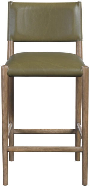Meridian Furniture Andie Art Deco Vegan Leather Counter Stool with Stitching and Solid Wood Frame Olive Set of 2 88077Olive-C