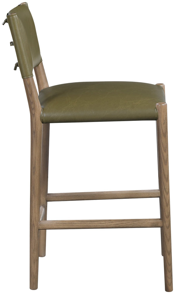 Meridian Furniture Andie Art Deco Vegan Leather Counter Stool with Stitching and Solid Wood Frame Olive Set of 2 88077Olive-C
