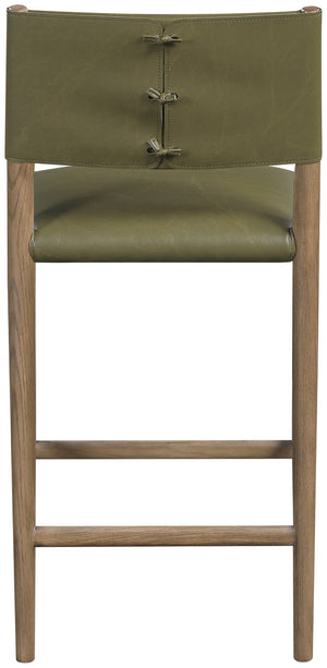 Meridian Furniture Andie Art Deco Vegan Leather Counter Stool with Stitching and Solid Wood Frame Olive Set of 2 88077Olive-C