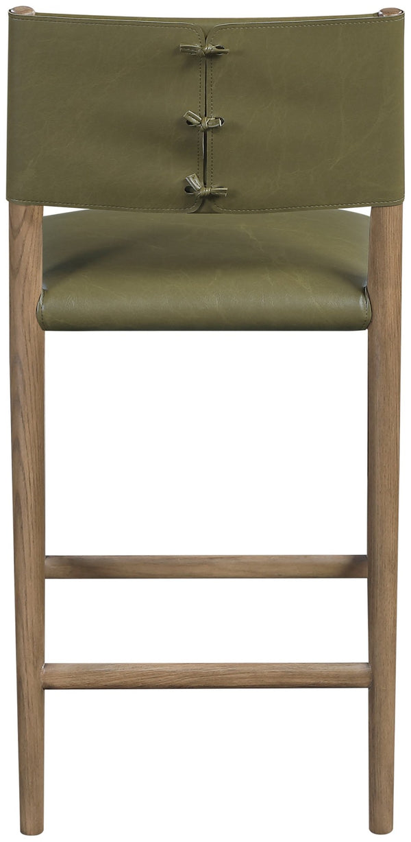 Meridian Furniture Andie Art Deco Vegan Leather Counter Stool with Stitching and Solid Wood Frame Olive Set of 2 88077Olive-C