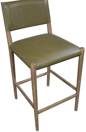 Meridian Furniture Andie Art Deco Vegan Leather Counter Stool with Stitching and Solid Wood Frame Olive Set of 2 88077Olive-C
