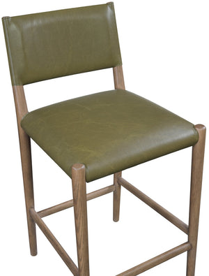Meridian Furniture Andie Art Deco Vegan Leather Counter Stool with Stitching and Solid Wood Frame Olive Set of 2 88077Olive-C