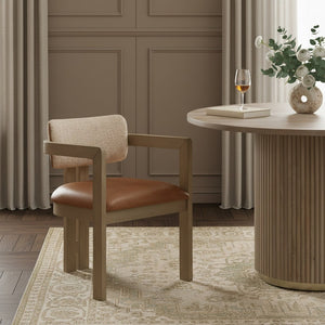 Meridian Furniture Ravina Art Deco Dining Chair with Upholstered Seat Cerused Wood Frame for Elegant Rooms Cognac 88078 88078Cognac-C