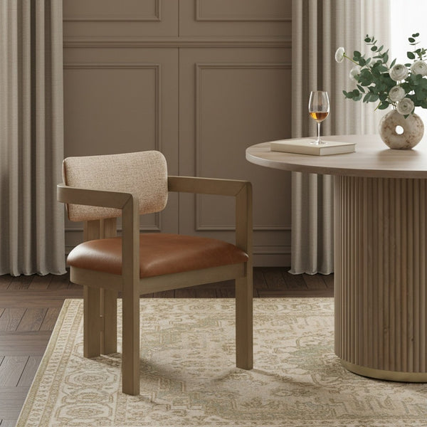 Meridian Furniture Ravina Art Deco Dining Chair with Upholstered Seat Cerused Wood Frame for Elegant Rooms Cognac 88078 88078Cognac-C