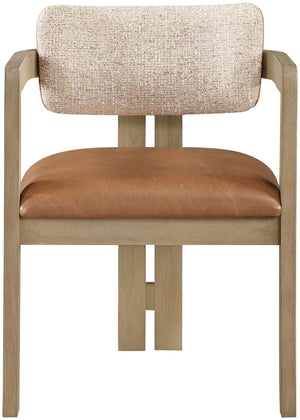 Meridian Furniture Ravina Art Deco Dining Chair with Upholstered Seat Cerused Wood Frame for Elegant Rooms Cognac 88078 88078Cognac-C