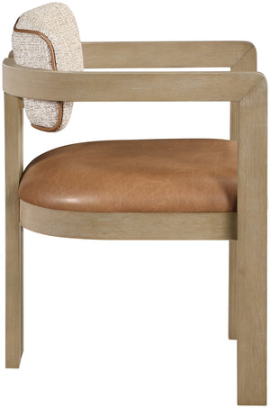 Meridian Furniture Ravina Art Deco Dining Chair with Upholstered Seat Cerused Wood Frame for Elegant Rooms Cognac 88078 88078Cognac-C