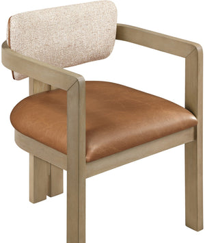 Meridian Furniture Ravina Art Deco Dining Chair with Upholstered Seat Cerused Wood Frame for Elegant Rooms Cognac 88078 88078Cognac-C