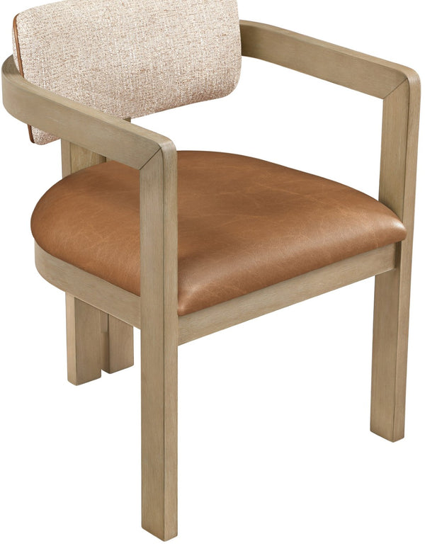 Meridian Furniture Ravina Art Deco Dining Chair with Upholstered Seat Cerused Wood Frame for Elegant Rooms Cognac 88078 88078Cognac-C