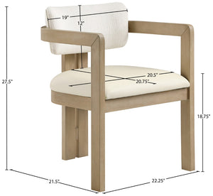 Meridian Furniture Ravina Art Deco Dining Chair with Upholstered Seat Cerused Wood Frame for Elegant Rooms Cream 88078 88078Cream-C