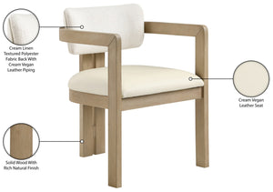 Meridian Furniture Ravina Art Deco Dining Chair with Upholstered Seat Cerused Wood Frame for Elegant Rooms Cream 88078 88078Cream-C
