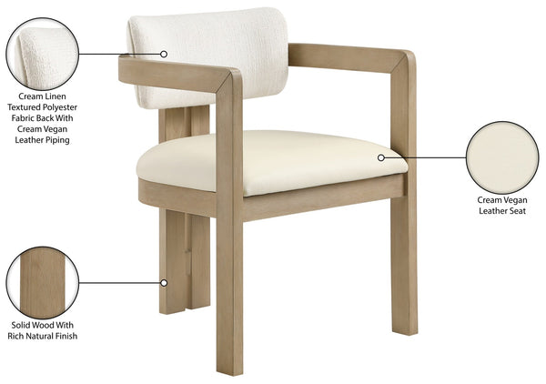 Meridian Furniture Ravina Art Deco Dining Chair with Upholstered Seat Cerused Wood Frame for Elegant Rooms Cream 88078 88078Cream-C