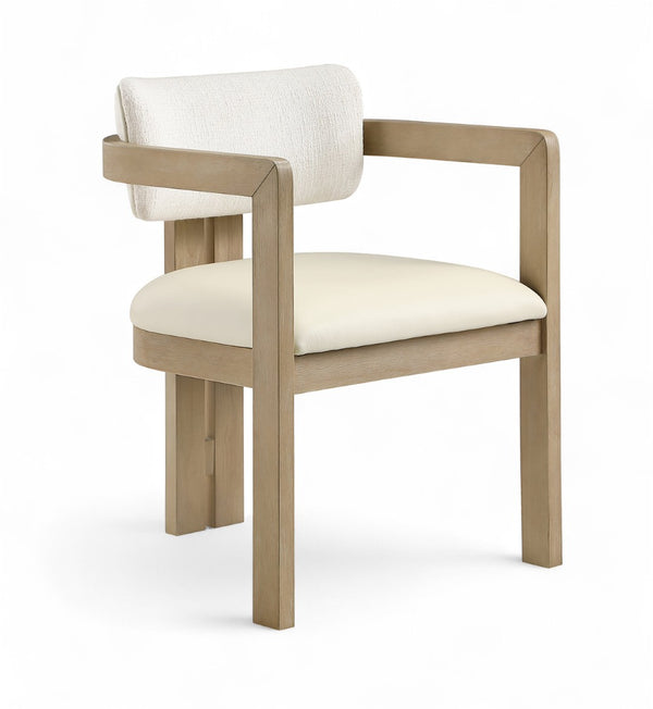 Meridian Furniture Ravina Art Deco Dining Chair with Upholstered Seat Cerused Wood Frame for Elegant Rooms Cream 88078 88078Cream-C