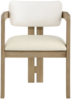 Meridian Furniture Ravina Art Deco Dining Chair with Upholstered Seat Cerused Wood Frame for Elegant Rooms Cream 88078 88078Cream-C
