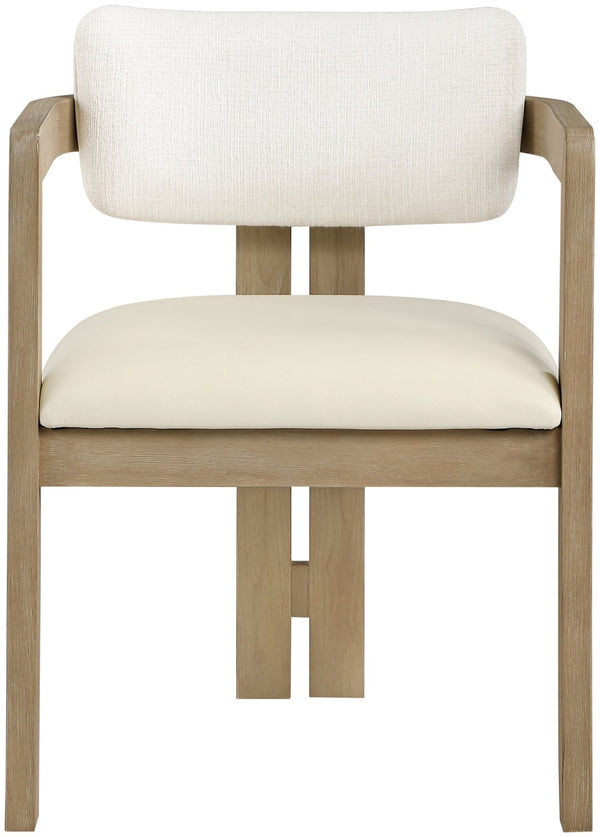Meridian Furniture Ravina Art Deco Dining Chair with Upholstered Seat Cerused Wood Frame for Elegant Rooms Cream 88078 88078Cream-C