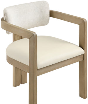 Meridian Furniture Ravina Art Deco Dining Chair with Upholstered Seat Cerused Wood Frame for Elegant Rooms Cream 88078 88078Cream-C