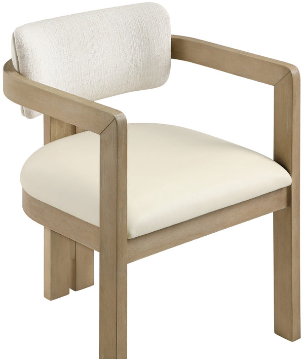 Meridian Furniture Ravina Art Deco Dining Chair with Upholstered Seat Cerused Wood Frame for Elegant Rooms Cream 88078 88078Cream-C