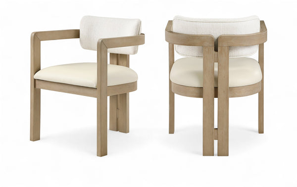 Meridian Furniture Ravina Art Deco Dining Chair with Upholstered Seat Cerused Wood Frame for Elegant Rooms Cream 88078 88078Cream-C