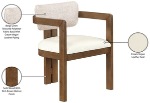 Meridian Furniture Ravina Art Deco Dining Chair with Upholstered Seat Cerused Wood Frame for Elegant Rooms Beige 88079 88079Beige-C