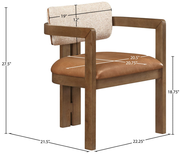 Meridian Furniture Ravina Art Deco Dining Chair with Upholstered Seat Cerused Wood Frame for Elegant Rooms Cognac 88079 88079Cognac-C