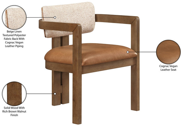 Meridian Furniture Ravina Art Deco Dining Chair with Upholstered Seat Cerused Wood Frame for Elegant Rooms Cognac 88079 88079Cognac-C