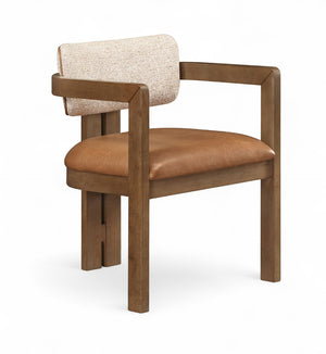 Meridian Furniture Ravina Art Deco Dining Chair with Upholstered Seat Cerused Wood Frame for Elegant Rooms Cognac 88079 88079Cognac-C