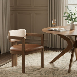 Meridian Furniture Ravina Art Deco Dining Chair with Upholstered Seat Cerused Wood Frame for Elegant Rooms Cognac 88079 88079Cognac-C