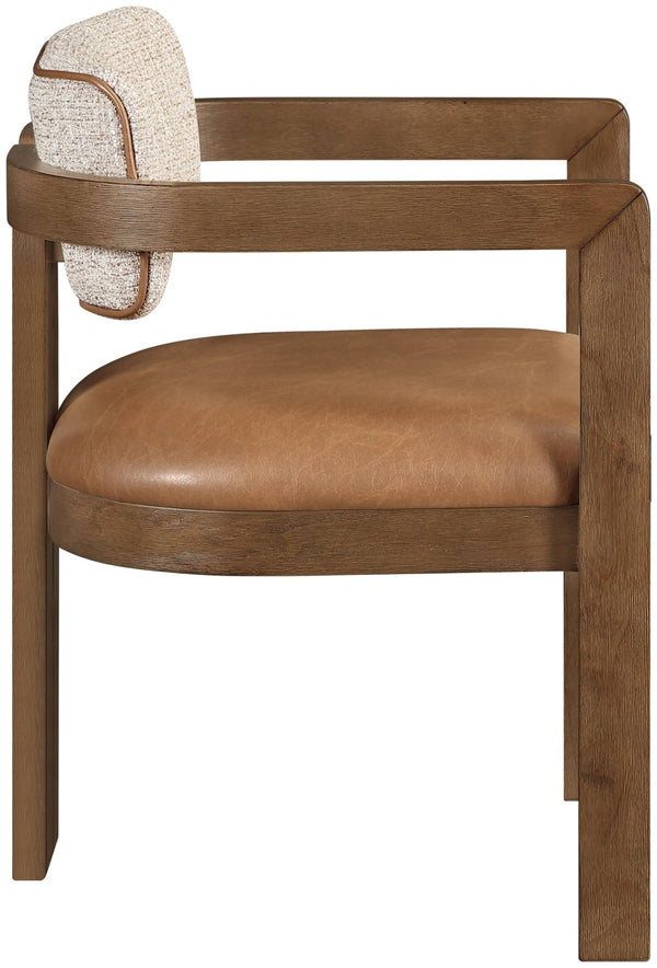 Meridian Furniture Ravina Art Deco Dining Chair with Upholstered Seat Cerused Wood Frame for Elegant Rooms Cognac 88079 88079Cognac-C