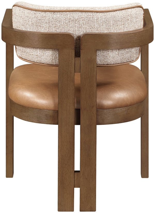 Meridian Furniture Ravina Art Deco Dining Chair with Upholstered Seat Cerused Wood Frame for Elegant Rooms Cognac 88079 88079Cognac-C