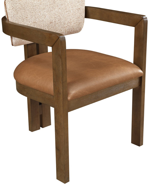 Meridian Furniture Ravina Art Deco Dining Chair with Upholstered Seat Cerused Wood Frame for Elegant Rooms Cognac 88079 88079Cognac-C