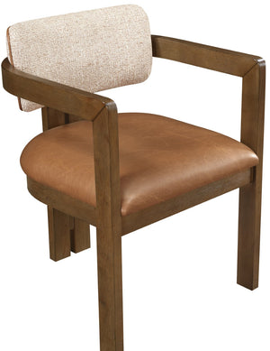 Meridian Furniture Ravina Art Deco Dining Chair with Upholstered Seat Cerused Wood Frame for Elegant Rooms Cognac 88079 88079Cognac-C