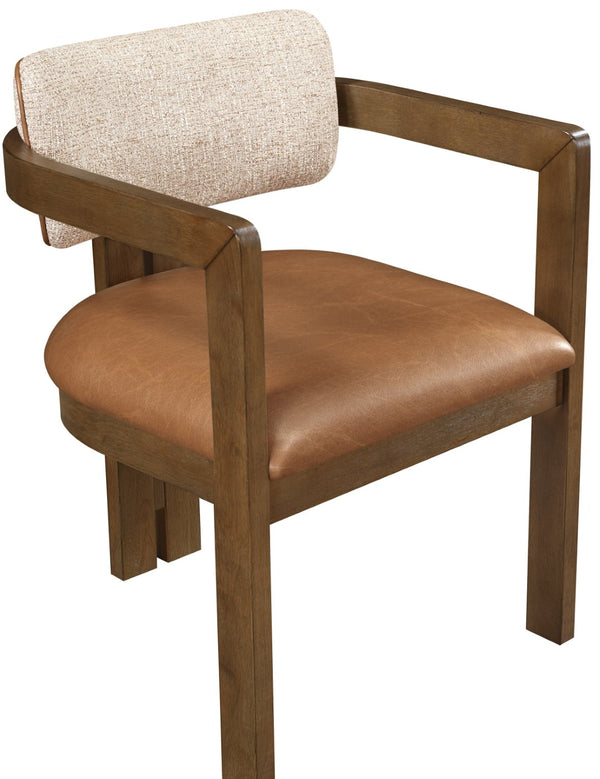 Meridian Furniture Ravina Art Deco Dining Chair with Upholstered Seat Cerused Wood Frame for Elegant Rooms Cognac 88079 88079Cognac-C
