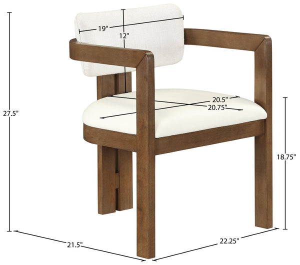 Meridian Furniture Ravina Art Deco Dining Chair with Upholstered Seat Cerused Wood Frame for Elegant Rooms Cream 88079 88079Cream-C