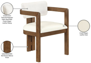 Meridian Furniture Ravina Art Deco Dining Chair with Upholstered Seat Cerused Wood Frame for Elegant Rooms Cream 88079 88079Cream-C