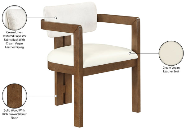 Meridian Furniture Ravina Art Deco Dining Chair with Upholstered Seat Cerused Wood Frame for Elegant Rooms Cream 88079 88079Cream-C