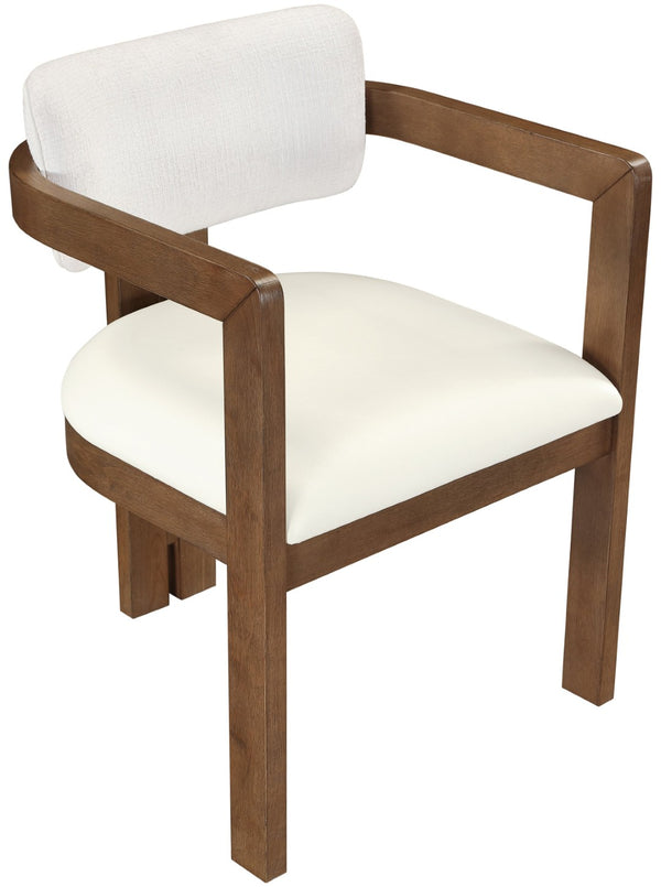 Meridian Furniture Ravina Art Deco Dining Chair with Upholstered Seat Cerused Wood Frame for Elegant Rooms Cream 88079 88079Cream-C