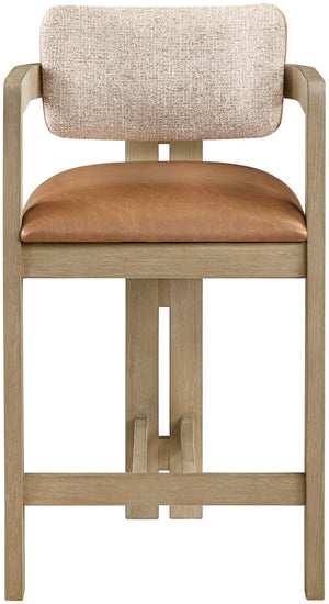 Meridian Furniture Ravina Art Deco Counter Stool Vegan Leather Seat and Cerused Wood Frame for Kitchen Bar Cognac Single 88080Cognac-C