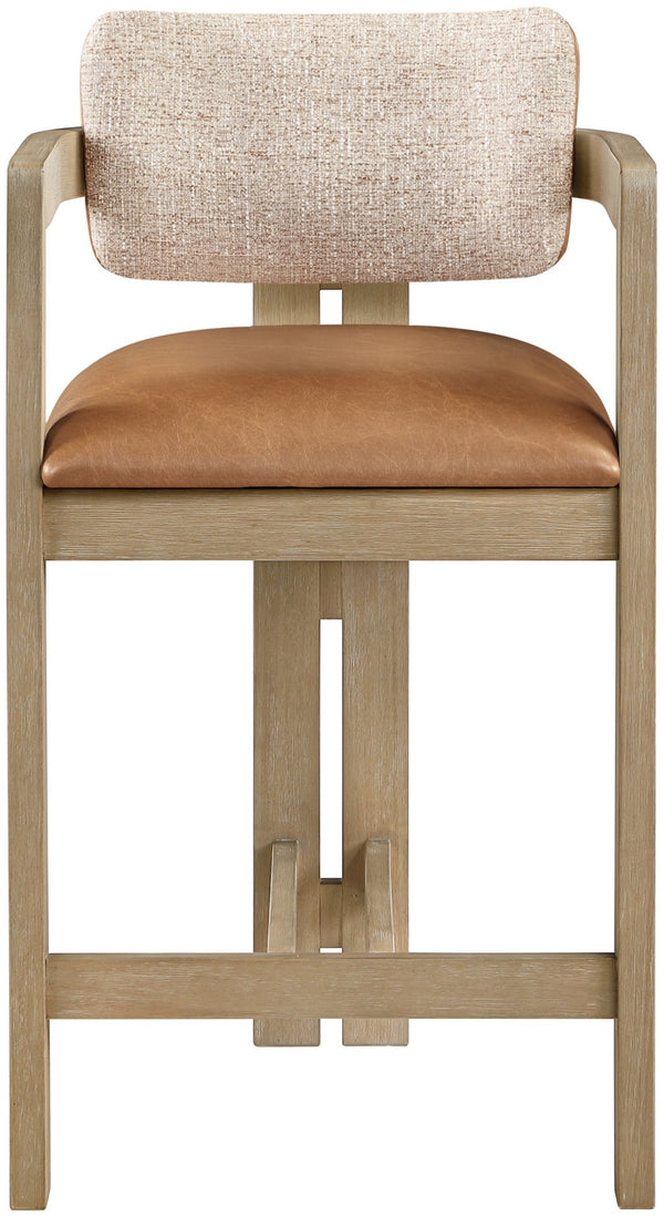 Meridian Furniture Ravina Art Deco Counter Stool Vegan Leather Seat and Cerused Wood Frame for Kitchen Bar Cognac Single 88080Cognac-C