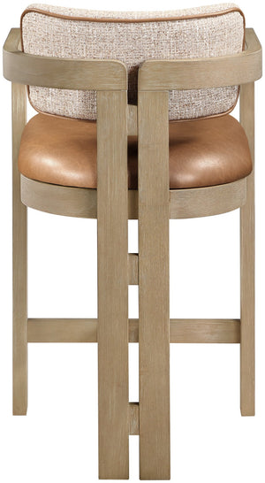 Meridian Furniture Ravina Art Deco Counter Stool Vegan Leather Seat and Cerused Wood Frame for Kitchen Bar Cognac Single 88080Cognac-C