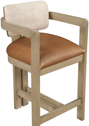 Meridian Furniture Ravina Art Deco Counter Stool Vegan Leather Seat and Cerused Wood Frame for Kitchen Bar Cognac Single 88080Cognac-C