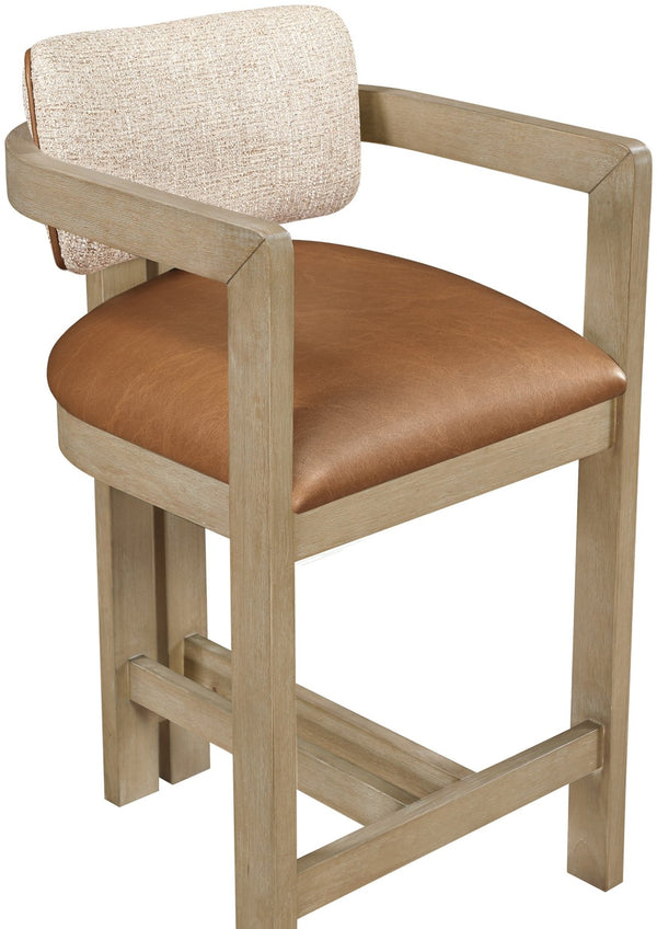 Meridian Furniture Ravina Art Deco Counter Stool Vegan Leather Seat and Cerused Wood Frame for Kitchen Bar Cognac Single 88080Cognac-C