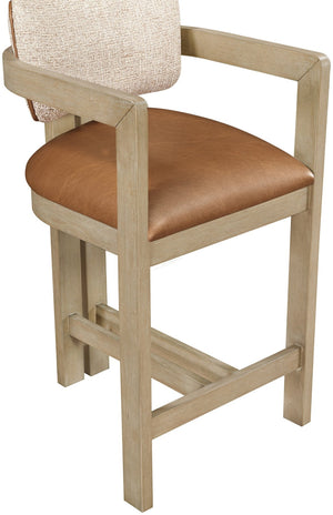 Meridian Furniture Ravina Art Deco Counter Stool Vegan Leather Seat and Cerused Wood Frame for Kitchen Bar Cognac Single 88080Cognac-C