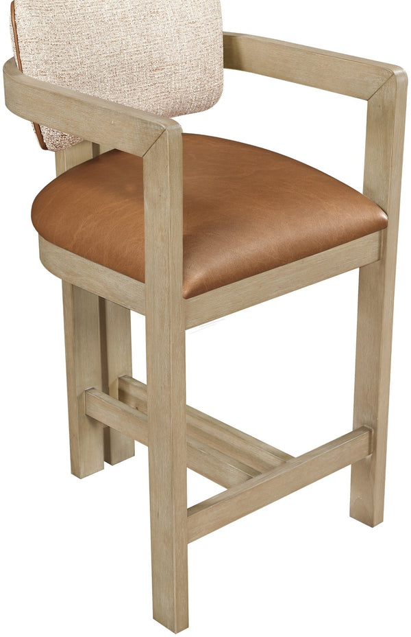 Meridian Furniture Ravina Art Deco Counter Stool Vegan Leather Seat and Cerused Wood Frame for Kitchen Bar Cognac Single 88080Cognac-C