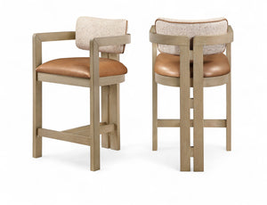 Meridian Furniture Ravina Art Deco Counter Stool Vegan Leather Seat and Cerused Wood Frame for Kitchen Bar Cognac Single 88080Cognac-C