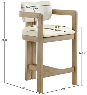 Meridian Furniture Ravina Art Deco Counter Stool Vegan Leather Seat and Cerused Wood Frame for Kitchen Bar Cream Single 88080Cream-C