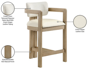 Meridian Furniture Ravina Art Deco Counter Stool Vegan Leather Seat and Cerused Wood Frame for Kitchen Bar Cream Single 88080Cream-C