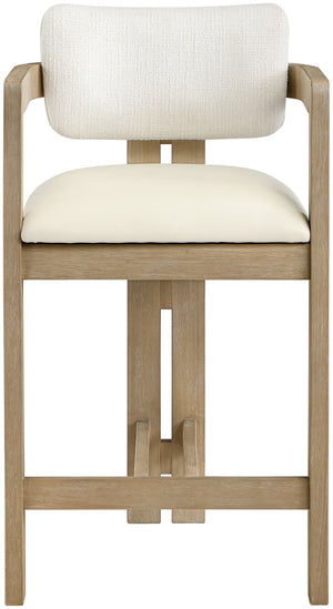 Meridian Furniture Ravina Art Deco Counter Stool Vegan Leather Seat and Cerused Wood Frame for Kitchen Bar Cream Single 88080Cream-C