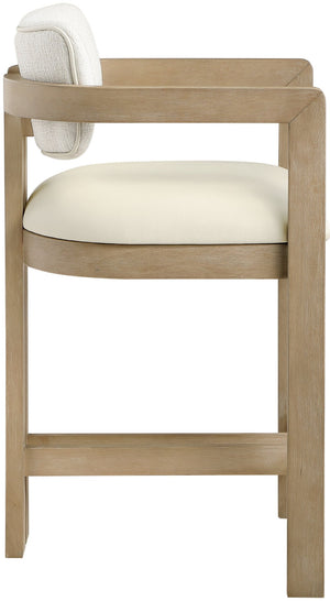 Meridian Furniture Ravina Art Deco Counter Stool Vegan Leather Seat and Cerused Wood Frame for Kitchen Bar Cream Single 88080Cream-C